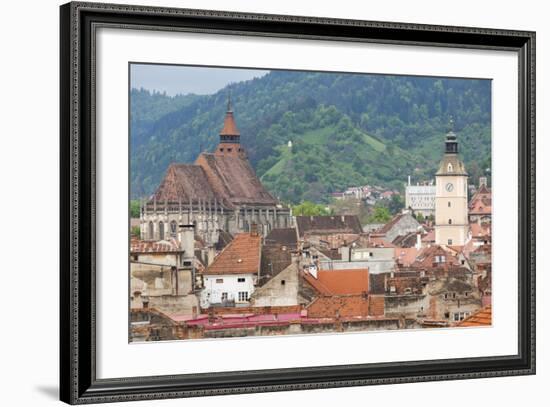 Romania, Transylvania, Brasov, City with Black Church and Town Hall-Walter Bibikow-Framed Photographic Print
