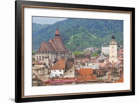 Romania, Transylvania, Brasov, City with Black Church and Town Hall-Walter Bibikow-Framed Photographic Print