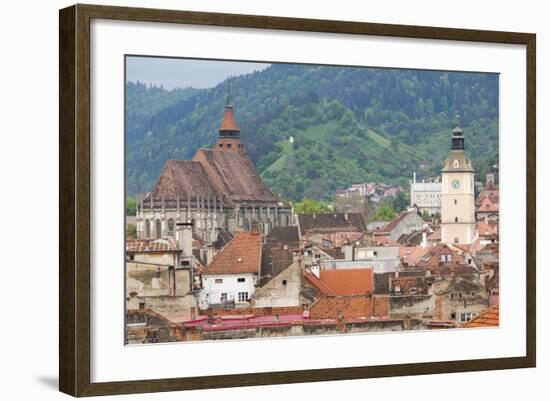 Romania, Transylvania, Brasov, City with Black Church and Town Hall-Walter Bibikow-Framed Photographic Print