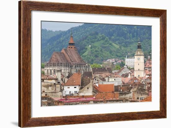 Romania, Transylvania, Brasov, City with Black Church and Town Hall-Walter Bibikow-Framed Photographic Print