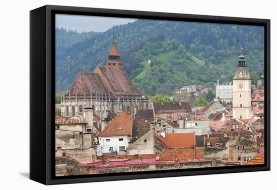 Romania, Transylvania, Brasov, City with Black Church and Town Hall-Walter Bibikow-Framed Premier Image Canvas