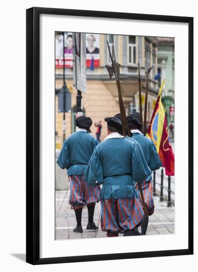 Romania, Transylvania, Brasov, Men Dressed Like Medieval Soldiers-Walter Bibikow-Framed Photographic Print