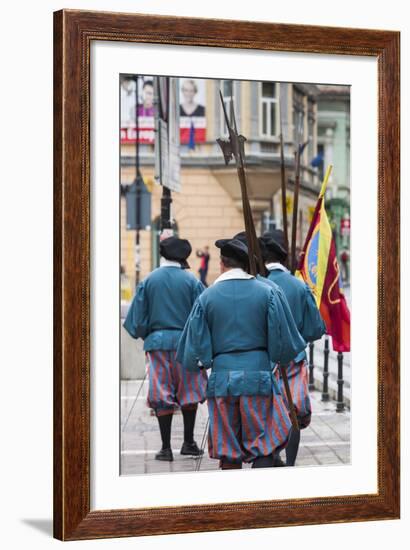 Romania, Transylvania, Brasov, Men Dressed Like Medieval Soldiers-Walter Bibikow-Framed Photographic Print