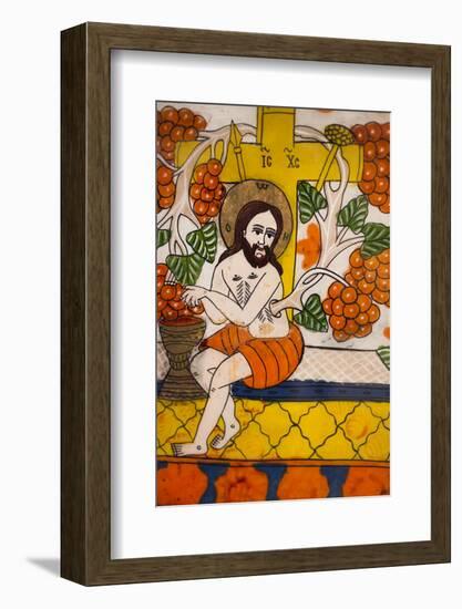 Romania, Transylvania, Sibiel, Glass Icon of Jesus Christ-Walter Bibikow-Framed Photographic Print