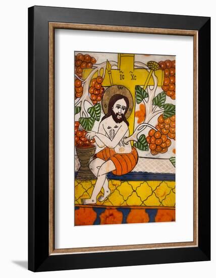 Romania, Transylvania, Sibiel, Glass Icon of Jesus Christ-Walter Bibikow-Framed Photographic Print