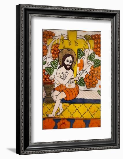 Romania, Transylvania, Sibiel, Glass Icon of Jesus Christ-Walter Bibikow-Framed Photographic Print