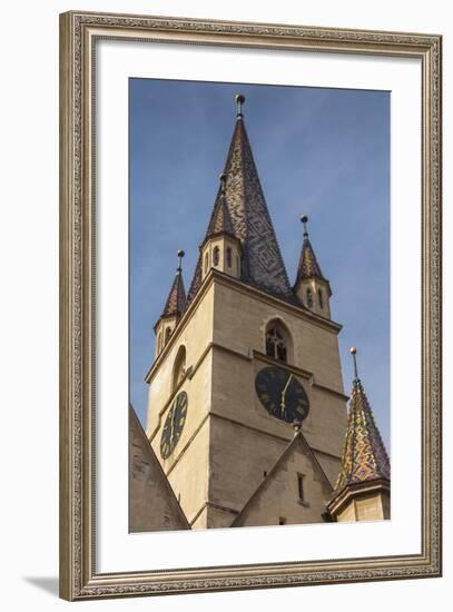 Romania, Transylvania, Sibiu, Piata Huet Square, Evangelical Church-Walter Bibikow-Framed Photographic Print