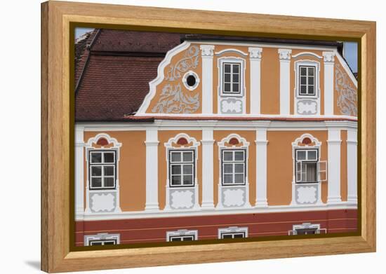Romania, Transylvania, Sibiu, Piata Mare Square, Building Detail-Walter Bibikow-Framed Premier Image Canvas