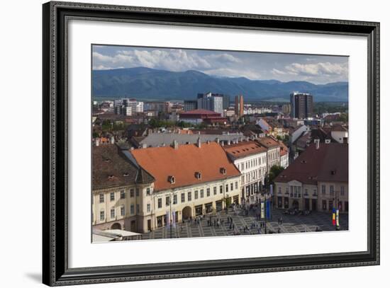 Romania, Transylvania, Sibiu, Piata Mare Square, Elevated View-Walter Bibikow-Framed Photographic Print