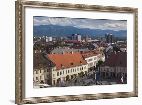 Romania, Transylvania, Sibiu, Piata Mare Square, Elevated View-Walter Bibikow-Framed Photographic Print