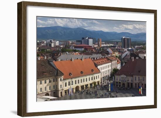 Romania, Transylvania, Sibiu, Piata Mare Square, Elevated View-Walter Bibikow-Framed Photographic Print