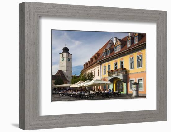 Romania, Transylvania, Sibiu, Piata Mare Square, Outdoor Cafe-Walter Bibikow-Framed Photographic Print