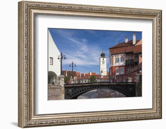 Romania, Transylvania, Sibiu, Piata Mica Square and Iron Bridge-Walter Bibikow-Framed Photographic Print