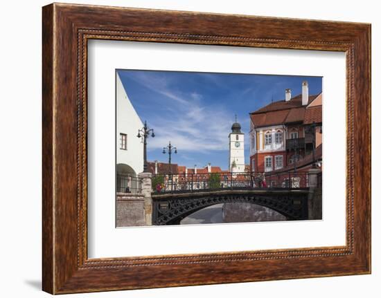 Romania, Transylvania, Sibiu, Piata Mica Square and Iron Bridge-Walter Bibikow-Framed Photographic Print