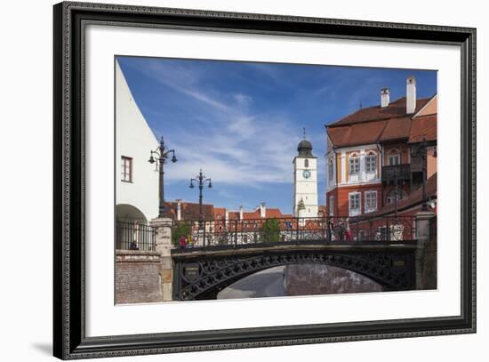 Romania, Transylvania, Sibiu, Piata Mica Square and Iron Bridge-Walter Bibikow-Framed Photographic Print