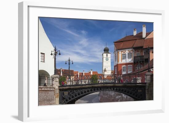 Romania, Transylvania, Sibiu, Piata Mica Square and Iron Bridge-Walter Bibikow-Framed Photographic Print