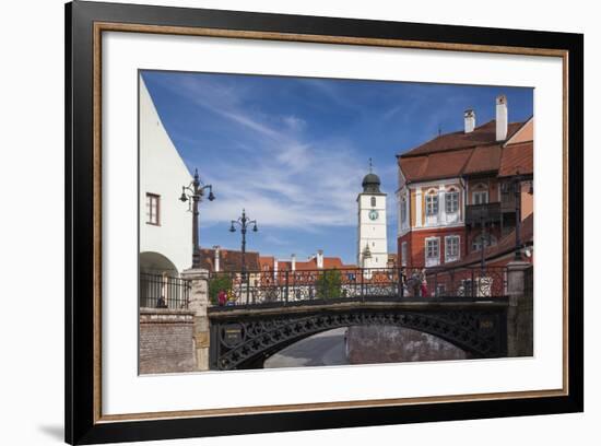 Romania, Transylvania, Sibiu, Piata Mica Square and Iron Bridge-Walter Bibikow-Framed Photographic Print