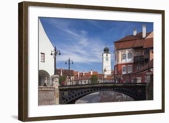 Romania, Transylvania, Sibiu, Piata Mica Square and Iron Bridge-Walter Bibikow-Framed Photographic Print