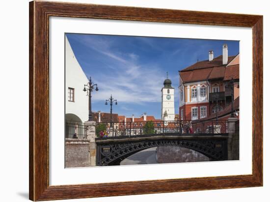 Romania, Transylvania, Sibiu, Piata Mica Square and Iron Bridge-Walter Bibikow-Framed Photographic Print
