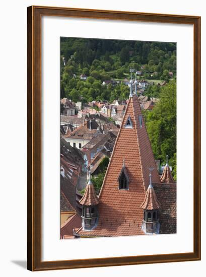 Romania, Transylvania, Sighisoara, Elevated City View from Clock Tower-Walter Bibikow-Framed Photographic Print