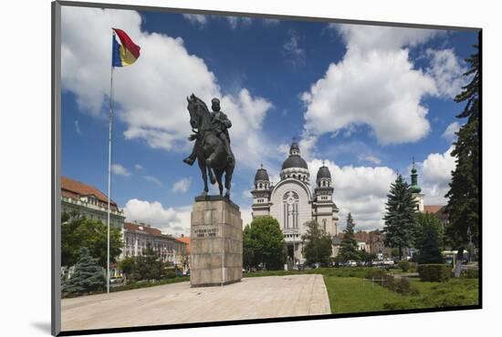 Romania, Transylvania, Targu Mures, Statue and Orthodox Cathedral-Walter Bibikow-Mounted Photographic Print