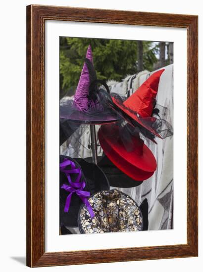 Romania, Transylvania, Tihuta Pass, Souvenir Market, Witch Hats-Walter Bibikow-Framed Photographic Print