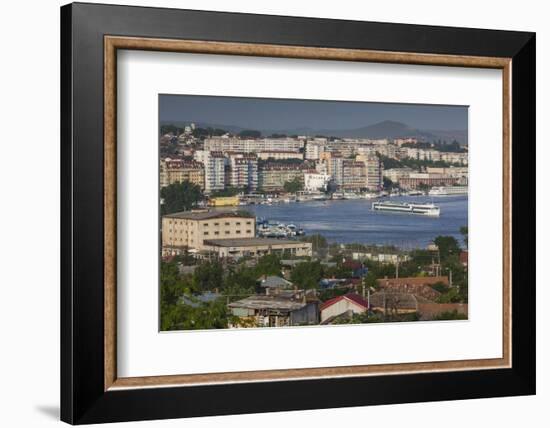 Romania, Tulcea, Freighter on the Danube River at Dawn-Walter Bibikow-Framed Photographic Print