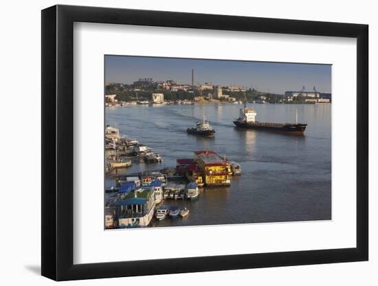 Romania, Tulcea, Freighter on the Danube River at Dawn-Walter Bibikow-Framed Photographic Print