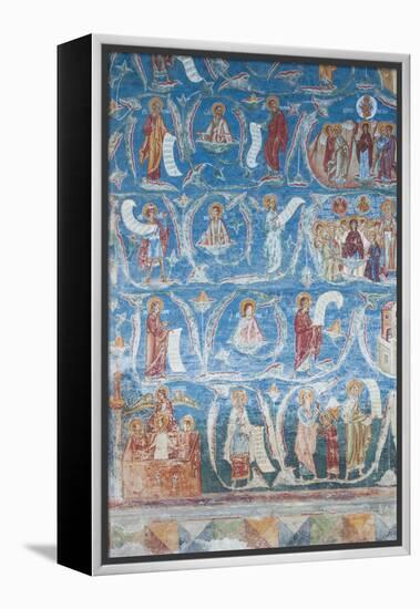 Romania, Voronet, Voronet Monastery, Frescoes Done in Voronet Blue-Walter Bibikow-Framed Premier Image Canvas