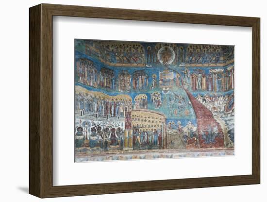 Romania, Voronet, Voronet Monastery, Frescoes Done in Voronet Blue-Walter Bibikow-Framed Premium Photographic Print