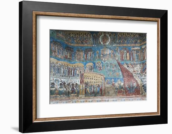 Romania, Voronet, Voronet Monastery, Frescoes Done in Voronet Blue-Walter Bibikow-Framed Premium Photographic Print