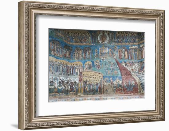 Romania, Voronet, Voronet Monastery, Frescoes Done in Voronet Blue-Walter Bibikow-Framed Photographic Print