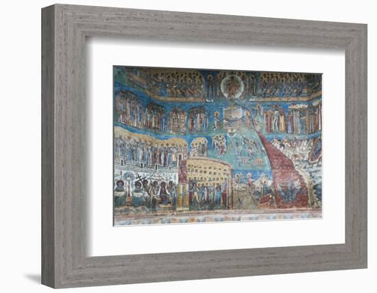 Romania, Voronet, Voronet Monastery, Frescoes Done in Voronet Blue-Walter Bibikow-Framed Photographic Print