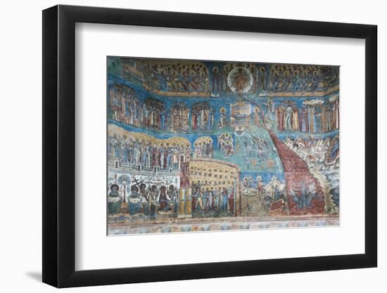 Romania, Voronet, Voronet Monastery, Frescoes Done in Voronet Blue-Walter Bibikow-Framed Photographic Print