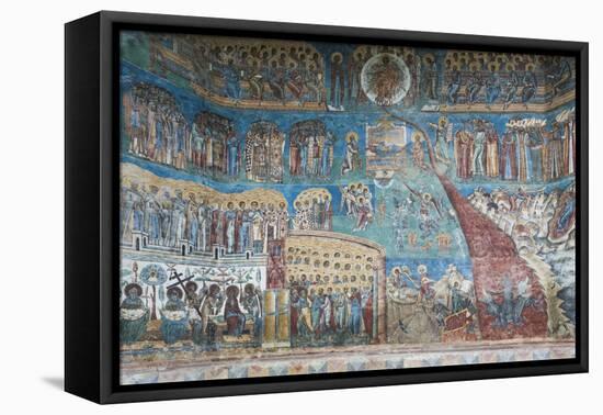 Romania, Voronet, Voronet Monastery, Frescoes Done in Voronet Blue-Walter Bibikow-Framed Premier Image Canvas