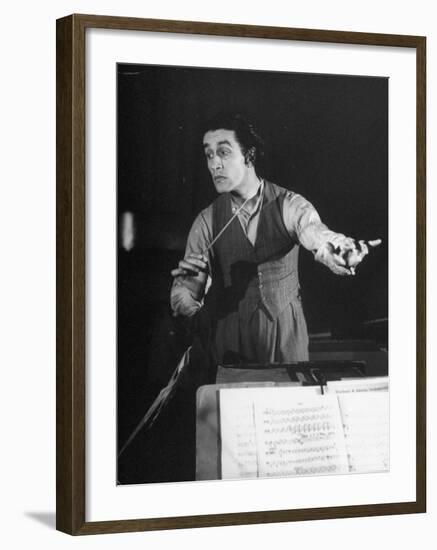 Romanian Conductor Sergiu Celibidache Working with the Berlin Philharmonic-William Vandivert-Framed Premium Photographic Print