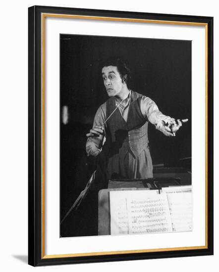 Romanian Conductor Sergiu Celibidache Working with the Berlin Philharmonic-William Vandivert-Framed Premium Photographic Print