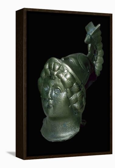 Romano-British copper alloy head of Minerva with Corinthian helmet. Artist: Unknown-Unknown-Framed Premier Image Canvas