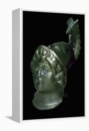 Romano-British copper alloy head of Minerva with Corinthian helmet. Artist: Unknown-Unknown-Framed Premier Image Canvas