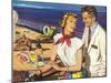 Romantic 1950s Couple on Cruise Ship-null-Mounted Art Print