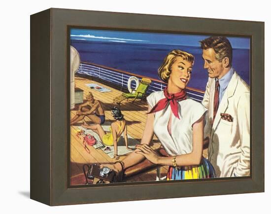 Romantic 1950s Couple on Cruise Ship-null-Framed Stretched Canvas