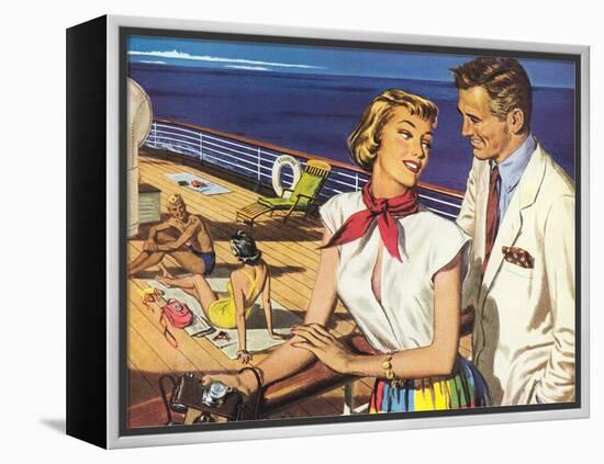 Romantic 1950s Couple on Cruise Ship-null-Framed Stretched Canvas