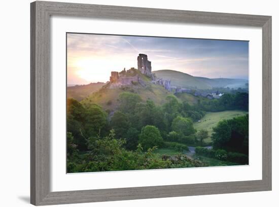 Romantic Fantasy Magical Castle Ruins against Stunning Vibrant Sunrise-Veneratio-Framed Photographic Print