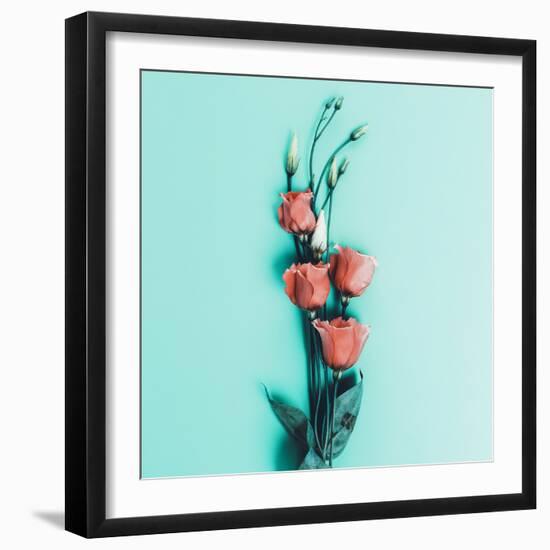 Romantic Flowers on Blue Background. Minimal Style-Evgeniya Porechenskaya-Framed Photographic Print