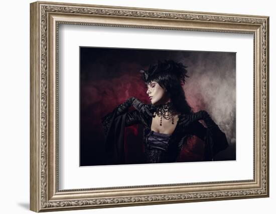 Romantic Gothic Girl in Victorian Style Clothes, Shot over Smoky Background-Elisanth-Framed Premium Photographic Print