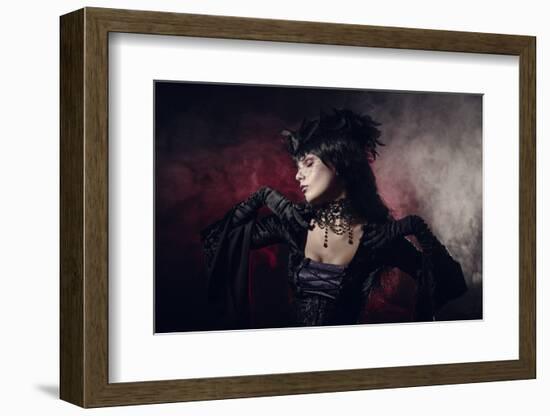 Romantic Gothic Girl in Victorian Style Clothes, Shot over Smoky Background-Elisanth-Framed Premium Photographic Print