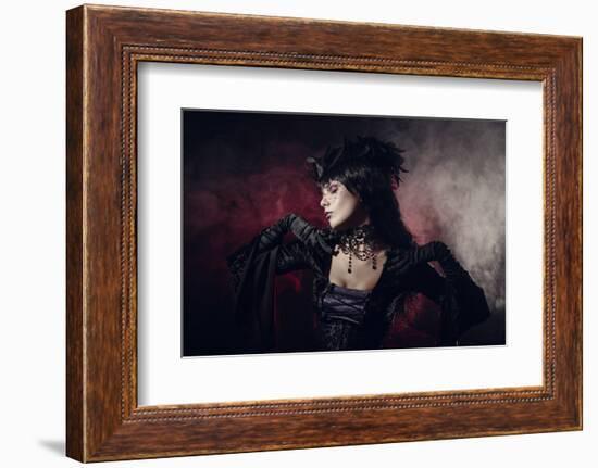 Romantic Gothic Girl in Victorian Style Clothes, Shot over Smoky Background-Elisanth-Framed Premium Photographic Print