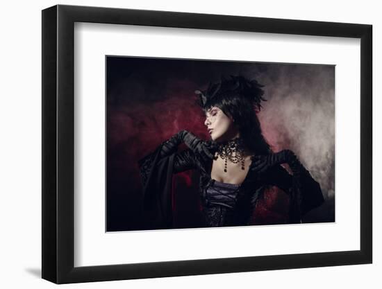 Romantic Gothic Girl in Victorian Style Clothes, Shot over Smoky Background-Elisanth-Framed Premium Photographic Print