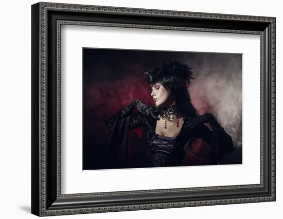 Romantic Gothic Girl in Victorian Style Clothes, Shot over Smoky Background-Elisanth-Framed Premium Photographic Print