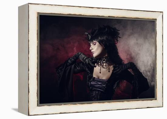 Romantic Gothic Girl in Victorian Style Clothes, Shot over Smoky Background-Elisanth-Framed Premier Image Canvas